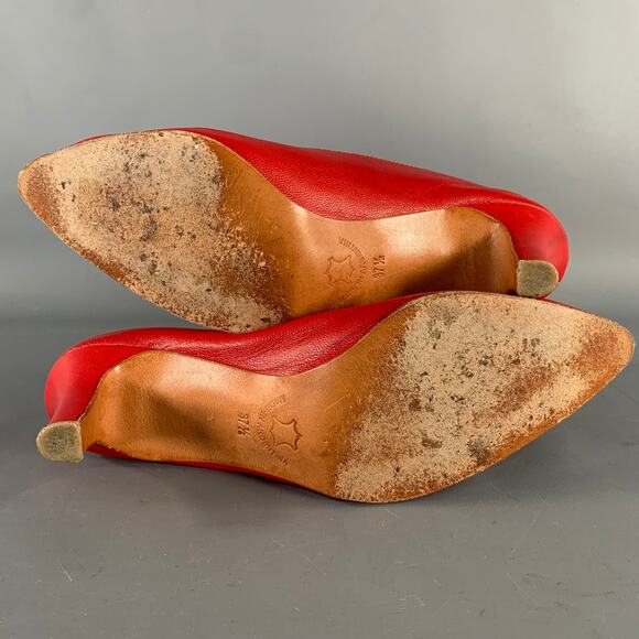 MARTINIANO Size 7.5 Red Goat Leather Pointed Toe Pumps - Picture 6 of 11
